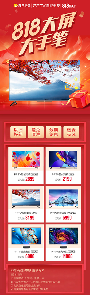 彩電漲價35%，PPTV智能電視818誠意十足 花式讓利